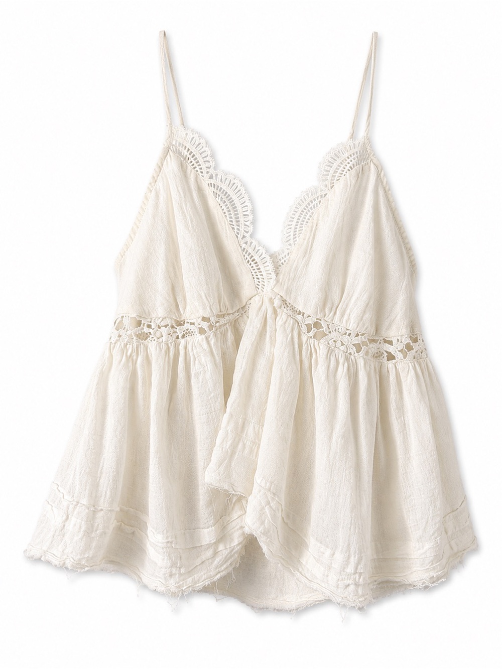 Lace-Trim Ivory Camisole Tank Top